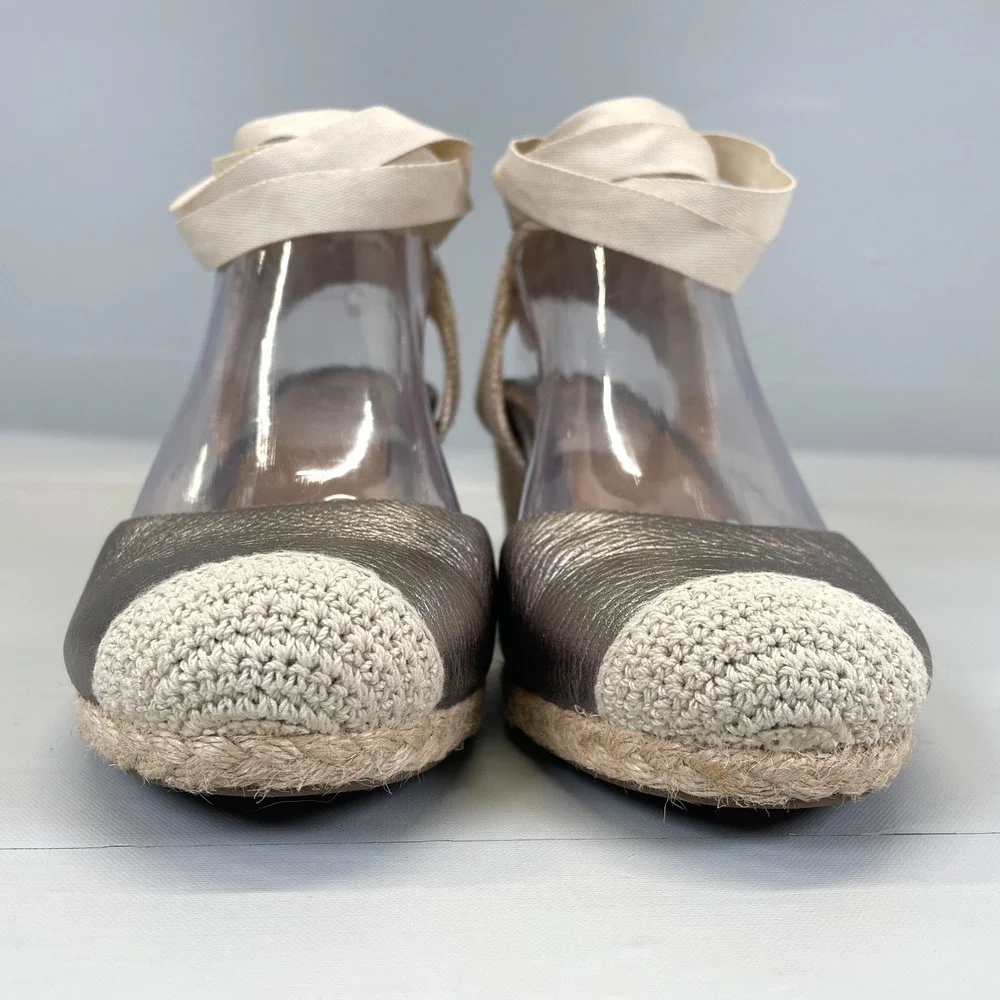 Vionic Maris Espadrille Wedge Sandals Womens Size 6.5 Wide Gray Leather Shoes